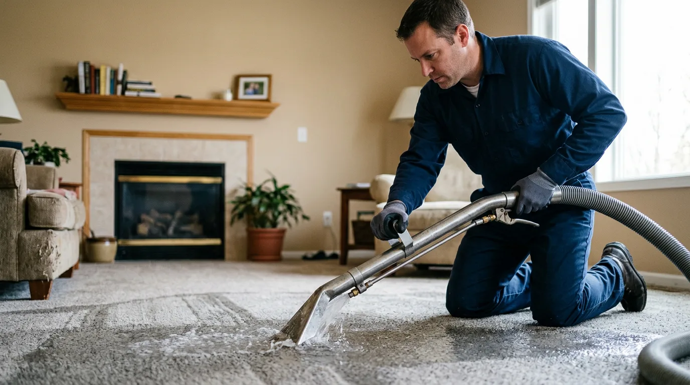 Water damage restoration technician working near Brunsville, IA